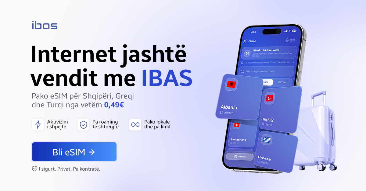 Internet jashtë vendit me IBAS Pako eSIM nga vetëm 0,49 €
